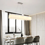 Modern rectangular DecorBites™ adjustable acrylic LED island pendant light with frosted glass shade and hanging cord