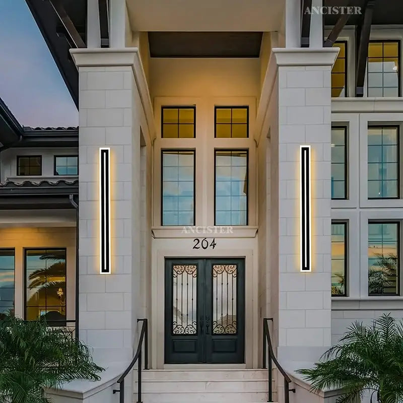 Modern rectangular black led waterproof wall light with sleek frames and warm lighting mounted as living room sconces
