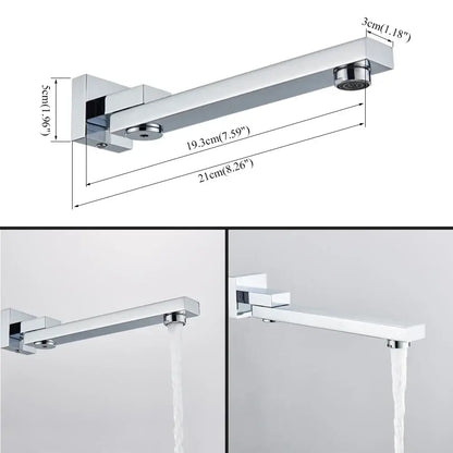 Modern chrome black bronze wall-mounted brass chrome swivel shower spout with sleek rectangular spout and square base
