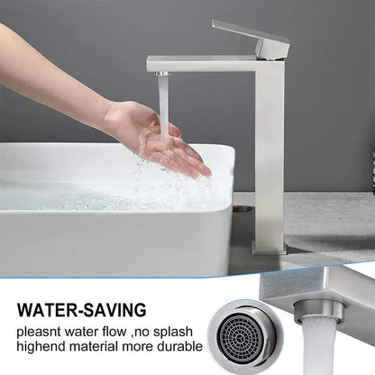 Modern rectangular basin faucet brushed gold with brushed stainless steel finish for durable bathroom mixer tap by decorbites