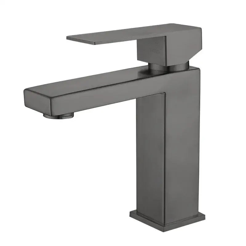 Modern matte black basin faucet with sleek rectangular design featuring decorbites brushed gold bathroom mixer tap accents