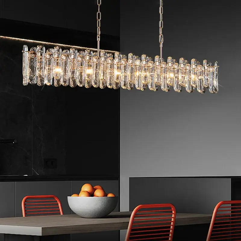 Modern rectangular brushed nickel pendant light with clear faceted glass tubes decorbites crystal dimmable pendant for bedroom