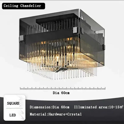 Modern rectangular crystal glass pendant chandelier with sleek black frame and cascading prisms for dining room decorbites crystal glass