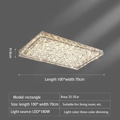 Modern rectangular crystal led ceiling chandelier with textured shimmering surface and three-color dimming decorbites crystal led