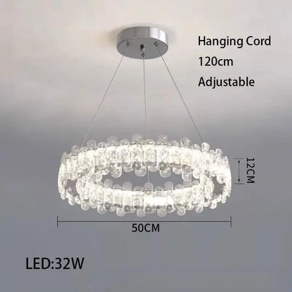 Modern rectangular crystal led ceiling lighting fixture with two concentric rings of clear crystal beads decorbites crystal led
