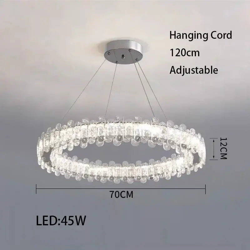 Modern rectangular crystal led ceiling lighting fixture with clear crystal droplets and adjustable 120cm cord decorbites crystal led
