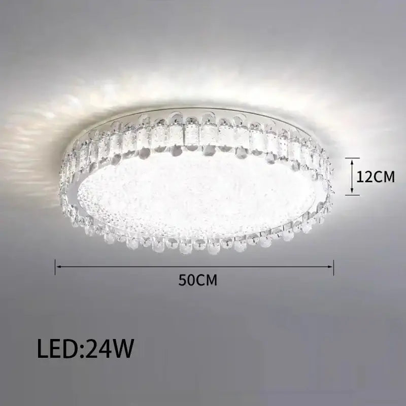 Modern rectangular decorbites crystal led lighting fixture with circular 50cm crystal led ceiling light and frosted glass center