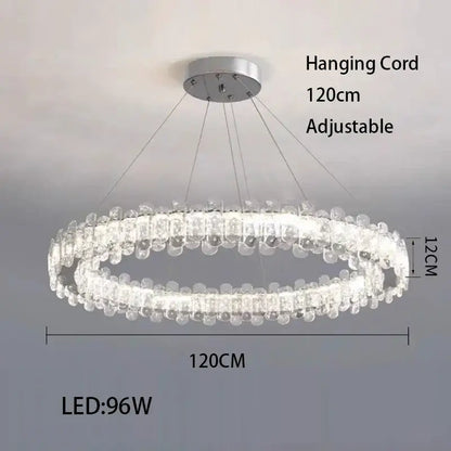 Modern rectangular decorbites crystal led ceiling lighting fixture with double-ring clear crystal droplets for dining room decor