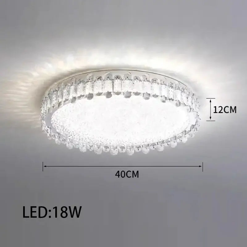 Modern circular crystal led ceiling lighting fixture with clear crystal design and silver metallic frame for dining room decorbites crystal led