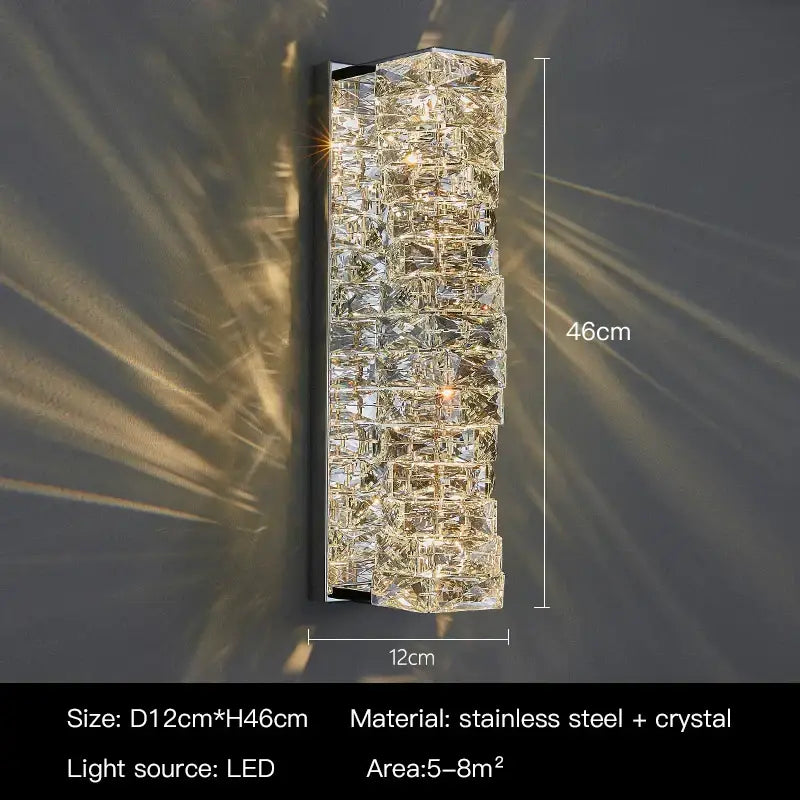 Modern rectangular crystal wall sconce with stainless steel frame and warm led light for bedroom decorbites crystal wall sconce