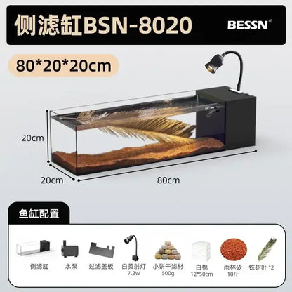 Modern rectangular glass betta fish tank with bessn bsn-8020 side-filter and 7.2w white led spotlight for decorbites betta fish