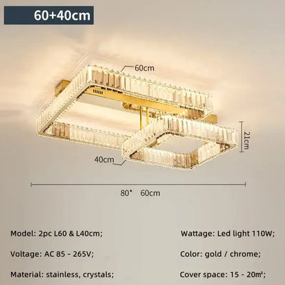 Modern rectangular gold and chrome crystal dimmable ceiling light for living room decorbites crystal dimmable design