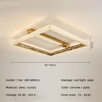 Modern rectangular gold crystal led ceiling lighting fixture with chrome finish and crystal led ceiling accents for bedroom decorbites lighting fixture
