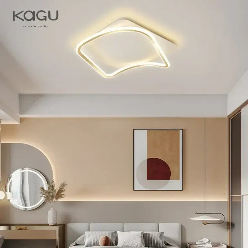 Modern rectangular golden led ceiling chandelier with a sleek illuminated frame in warm white for living room decorbites golden led