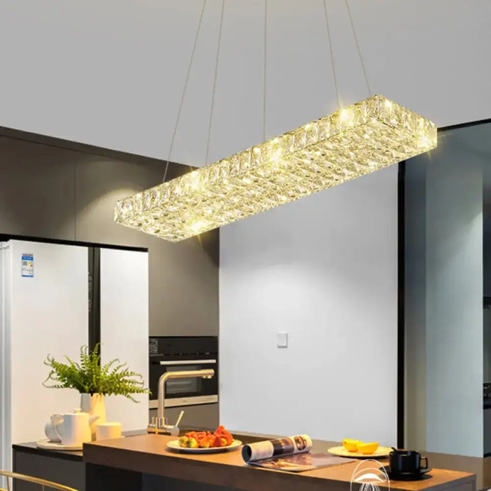 DecorBites™ rectangular k9 crystal ceiling pendant light with warm golden glow for contemporary dining room suspension