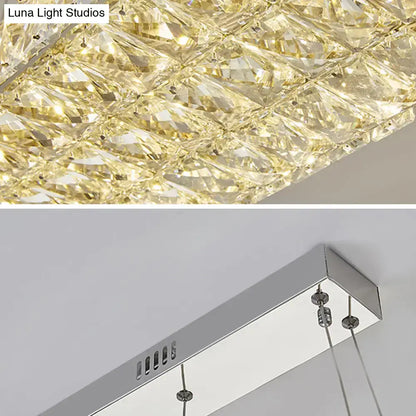Decorbites rectangular k9 crystal ceiling pendant light with faceted golden crystals on chrome for dining room suspension