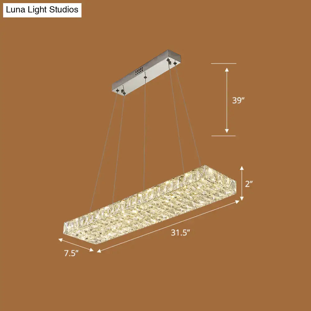 DecorBites™ rectangular k9 crystal ceiling pendant light with chrome finish and led lights for dining room suspension