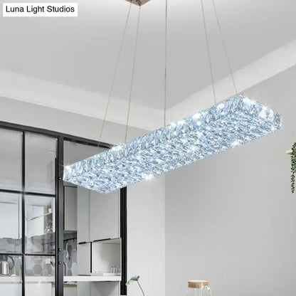 Decorbites™ rectangular k9 crystal ceiling pendant light with textured surface glows with led for dining room suspension