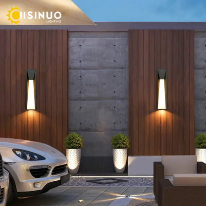 Modern rectangular led black outdoor wall lamp with black frame and warm light beams from decorbites led black design