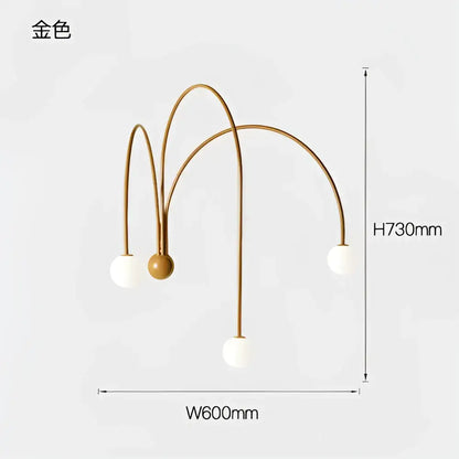 Gold-colored modern branch glass pendant with three curved arms and white spherical shades for living room pendant lights decorbites branch glass