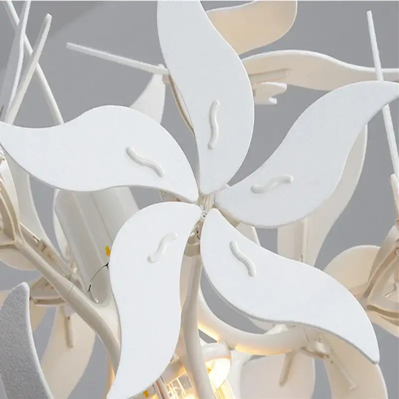 Modern red bauhinia flower chandelier with white sculpted leaf-shaped lampshade for living room lighting