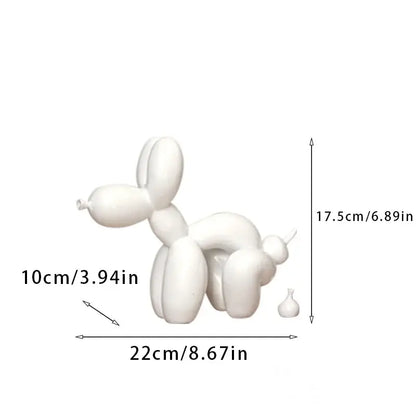 White balloon dog sculpture with smooth glossy finish modern red black and white living room decor accessory