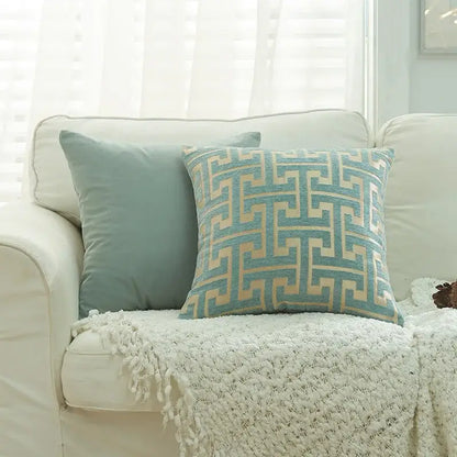 Modern red and cream geometric chenille lumbar pillowcase with teal and cream textured fabric for living room decorbites geometric chenille