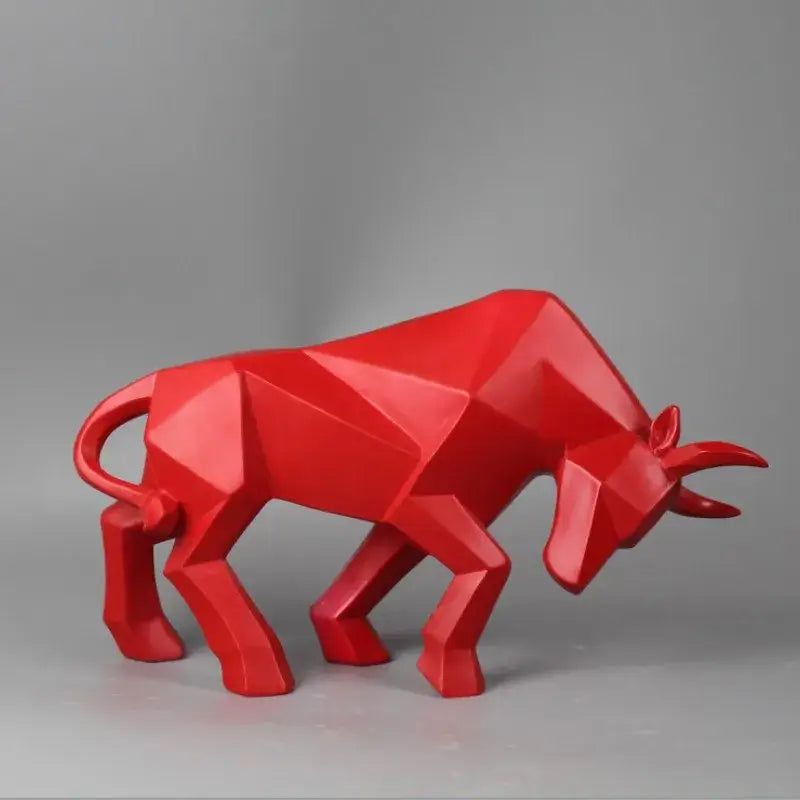 Vibrant red decorbites geometric bull sculpture with angular faceted design for modern living room decor
