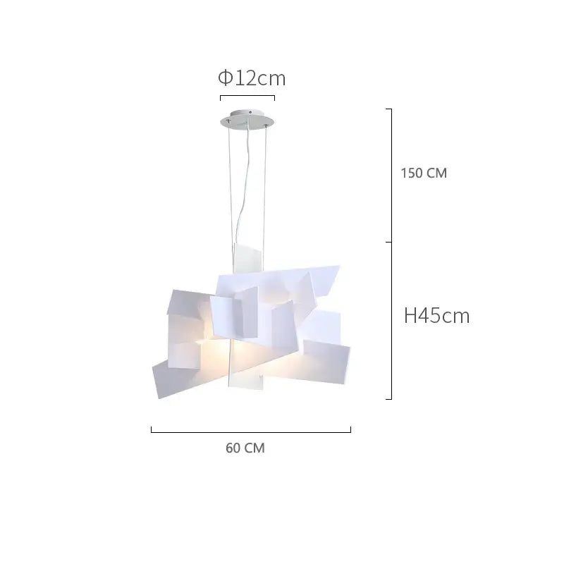 Modern white geometric pendant lamp with layered angular panels and circular ceiling mount for decorbites acrylic leaf pendant lamps