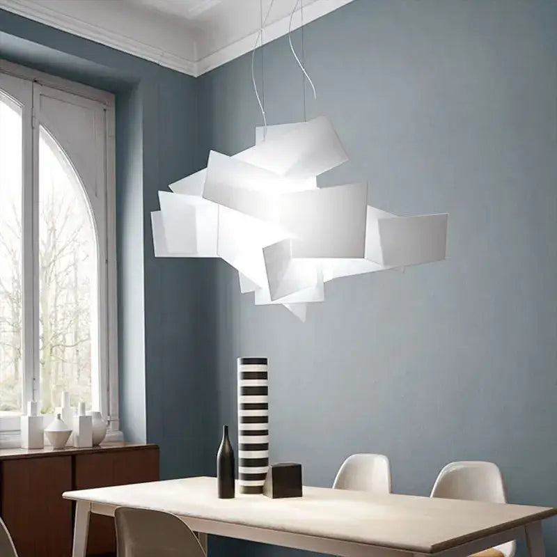 White geometric pendant lamp with abstract layered paper design in modern decorbites acrylic leaf pendant lamps style