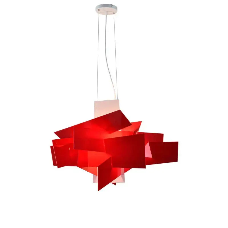Modern red geometric acrylic leaf pendant lamps feature vibrant translucent panels for stylish dining room lighting decorbites acrylic leaf design
