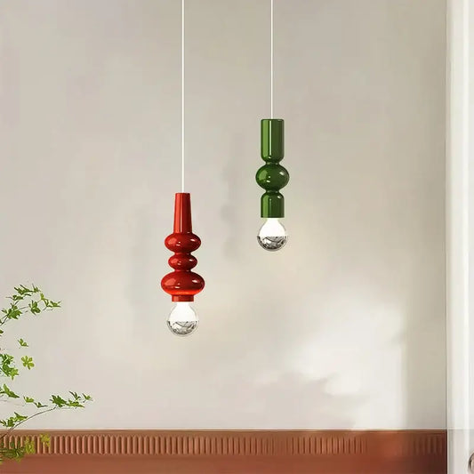 Modern red and green decorbites caterpillar iron led pendant light with glossy segmented glass shades for bedroom decor