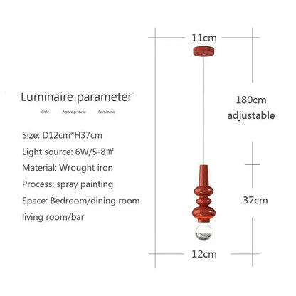 Modern red decorbites caterpillar iron led pendant light with tiered wrought iron and clear glass globe for bedroom decor
