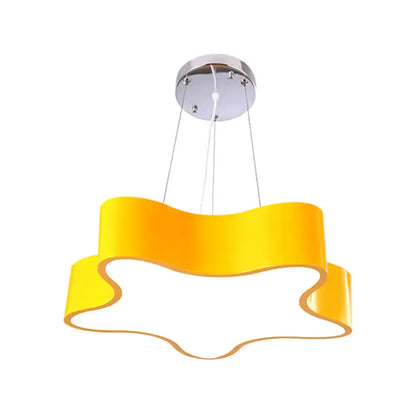 A modern bright yellow cloud pendant light with chrome mount designed for child care centre led hanging use