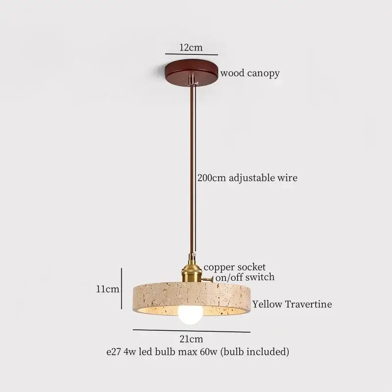 Modern reddish brown and cream decorbites cement cylinder led pendant with yellow travertine shade and adjustable copper wire
