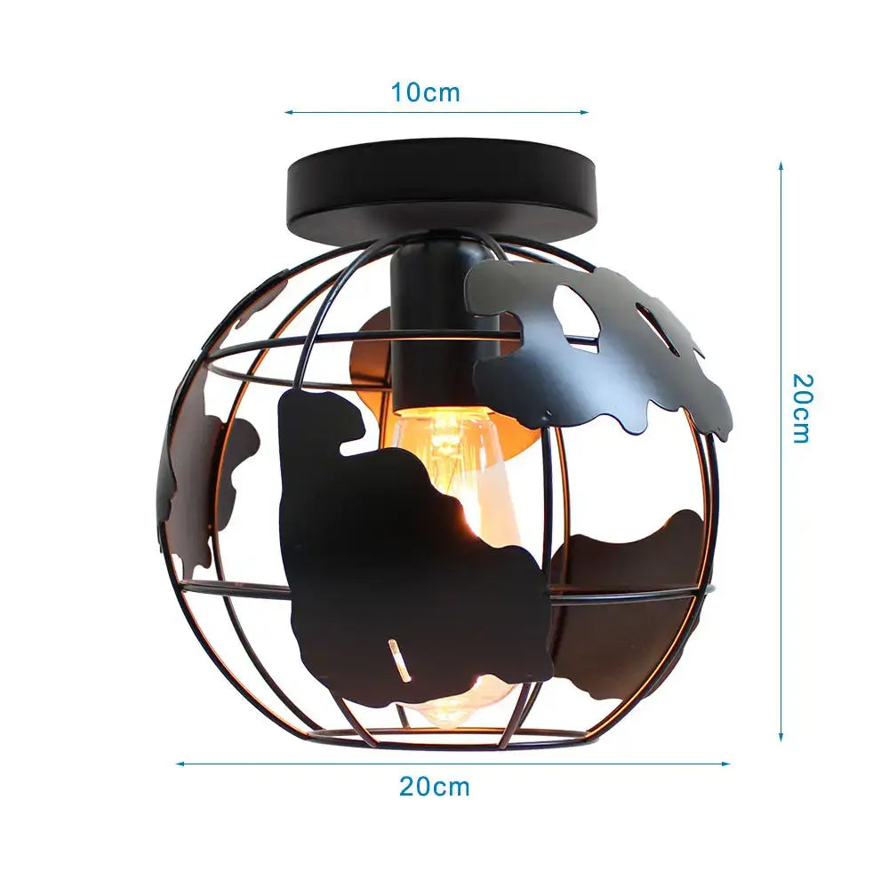 Black metal globe ceiling light with continent cutouts and filament bulb for modern retro kitchen decorbites iron cage ceiling light