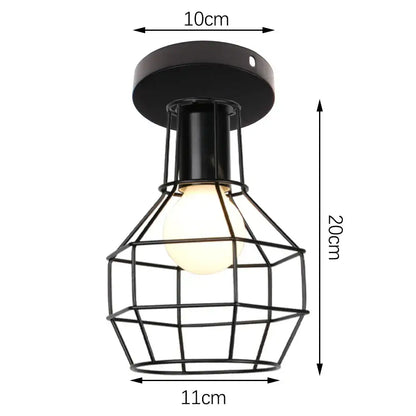 Modern retro black iron cage ceiling light with warm bulb interior for kitchen lighting decorbites iron cage design