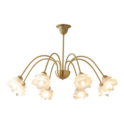 Modern retro gold decorbites elegant flower chandelier with five translucent glass flower shades for dining room lighting