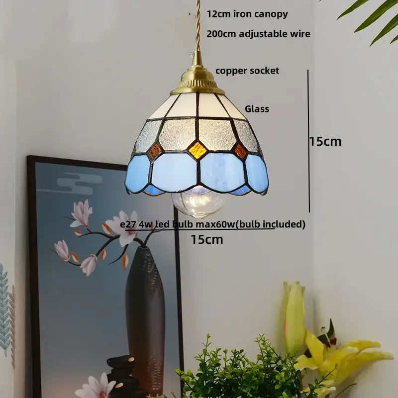 Modern ribbed pendant light with brass canopy and decorbites blue glass led panels for kitchen lighting decor