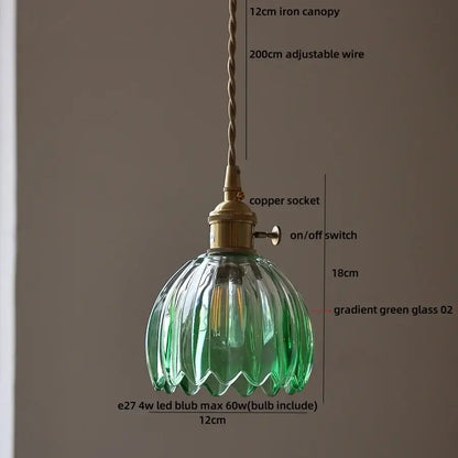 Modern ribbed blue glass pendant light with gradient green glass, copper socket, and twisted iron canopy for decorbites blue glass led decor