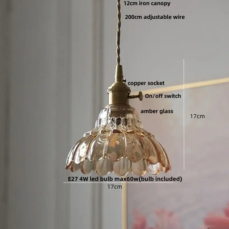Antique-style amber glass pendant light with copper socket and adjustable iron canopy for decorbites clear glass led fixture