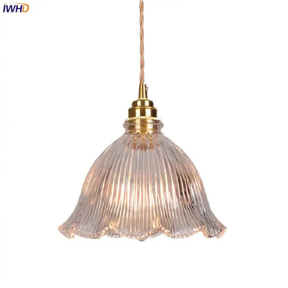 Modern ribbed clear glass pendant light with brass fixture and twisted copper cord for kitchen decorbites clear glass design