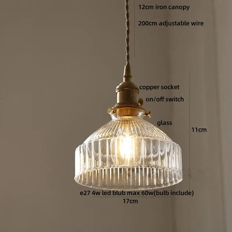 Modern ribbed clear glass pendant light with brass copper socket and adjustable iron canopy for kitchen decorbites clear glass decor