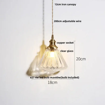 Modern ribbed clear glass pendant light with brass copper socket and 20cm adjustable wire for decorbites clear glass decorbites clear glass nordic lighting