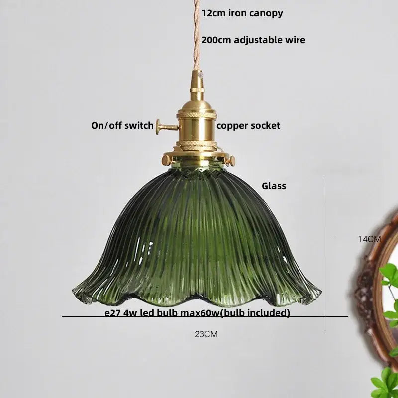 Modern ribbed clear glass pendant light with green vintage-style glass and brass fixture for kitchen decorbites clear glass