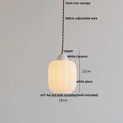 Modern ribbed copper white glass pendant lamp with vertical ridges and braided wire for living room decorbites decor