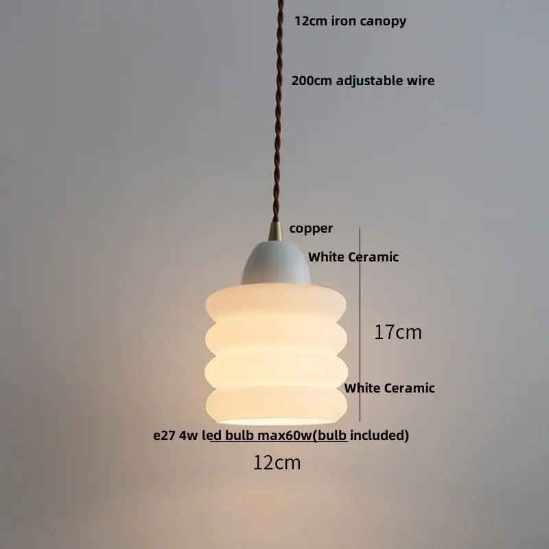 Modern ribbed copper white glass pendant lamp with stacked rounded tiers and copper finish canopy for living room decorbites copper white