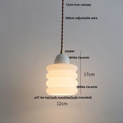 Modern ribbed copper white glass pendant lamp with stacked rounded tiers and copper finish canopy for living room decorbites copper white
