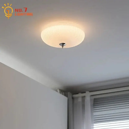 Modern ribbed decorbites cream glass round ceiling lights with frosted shade and chrome fixture for bedroom lighting