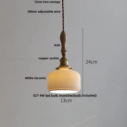 Modern ribbed white ceramic led pendant lamp with vertical ridges and brass copper socket for dining room decorbites ceramic led